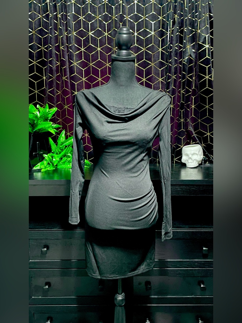 Dolls Kill Draped Cowl Neck Little Black Dress